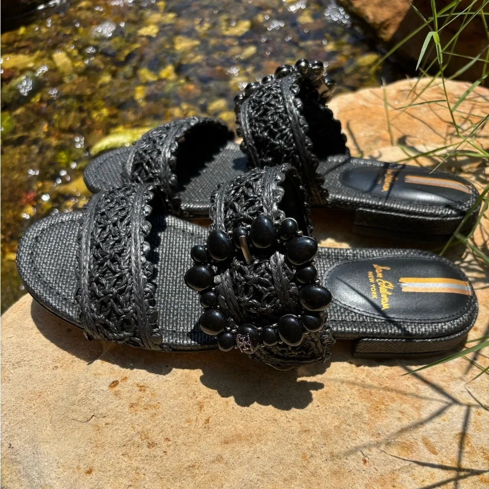 *New* Sam Edelman Elisa Black Braided Slide Sandals Size 8 - Picture 3 of 6